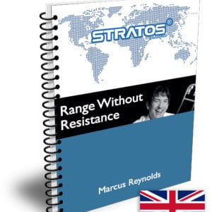 Range Without Resistance e-book for brass embouchure training by Marcus Reynolds – UK edition cover image.