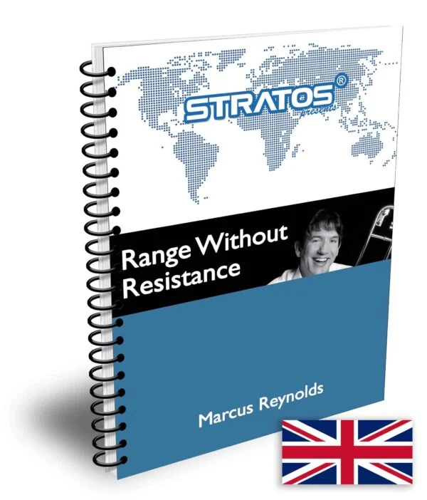 Range Without Resistance e-book for brass embouchure training by Marcus Reynolds – UK edition cover image.